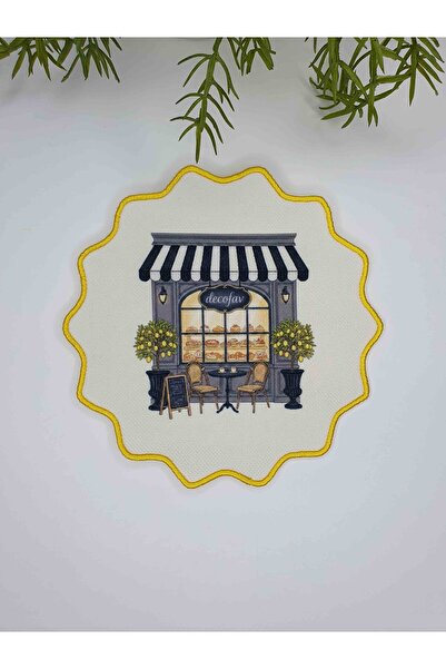 decofav Șervețel de cocktail Fresh Lemon Cafe Delight cu model cu broderie pe...