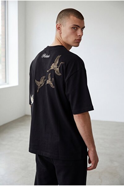 Altamira Ανδρικό μπλουζάκι μαύρο Mechanio με τύπωμα Crew Neck oversized