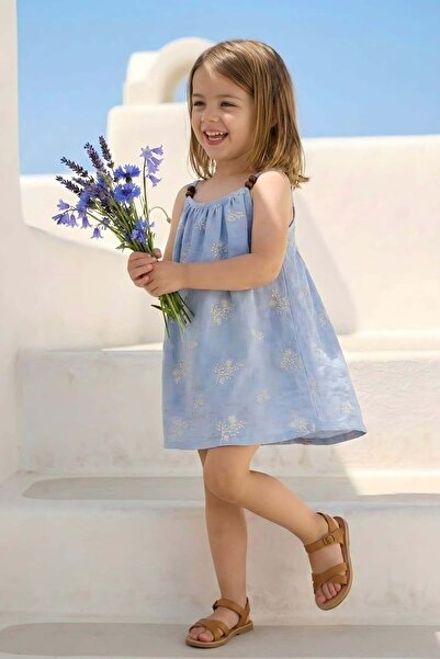 Zeyland Κοριτσίστικο φόρεμα με λεπτομέρεια κεντήματος και τιράντες - Μπλε