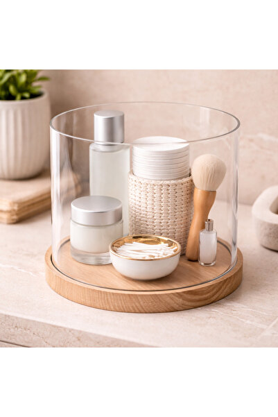 PLEXIROM Tube storage box with oak wood base ø15xh 15cm