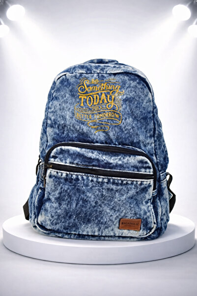 KAFF Zippered Front Pocketed Design Unisex Vintage Denim Backpack -Sunshi̇nekot