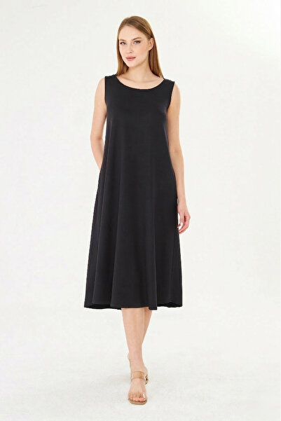 Sortie Rochie tip clopot guler rotund fără mâneci pentru femei cu buzunare lu...