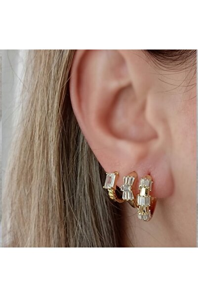 LENTE AKSESUAR Xuping Gold 3-Piece Baguette Stone Earring Combination