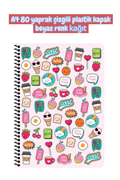 SEYFİKİRTASİYE A4 80 Sheets Striped Plastic Covers White Color Paper Spiral