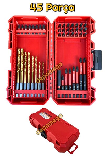 DepoMega 45 Parça Vidalama Bits Uç Seti Mıknatıslı Özel Kutulu HSS Delme Uçlu