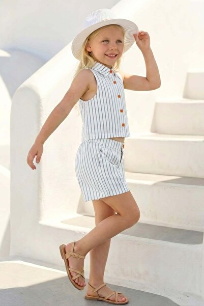 Zeyland Κοριτσίστικο Σετ Μπλούζα με Γιακά και Σορτς - Μπλε