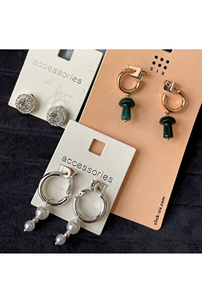 Luxiva 3 Pairs of Minimal Trend Steel Women's Earrings Set Advantageous Package