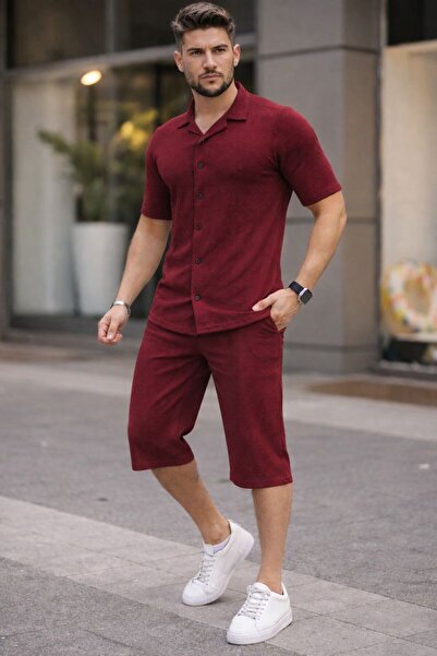 zs zaos fashion Waffle Men's Shorts Shirt Set Cotton Pieces Textured Quality ...