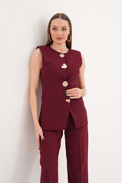 Maxi modena Gold Button Detailed Vest Pant Suit – Stylish and Modern Women's ...