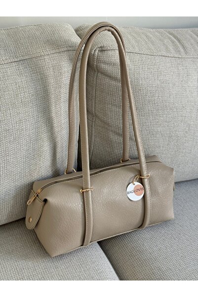 BAGLOVİS Vizon Faux Leather Baget Shoulder Bag - Daily Stylish Cylinder Sleev...
