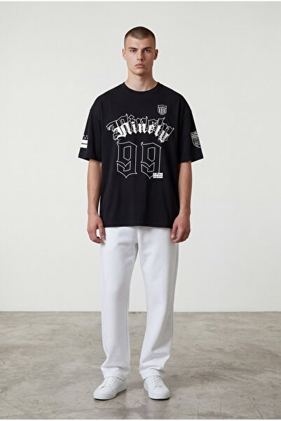 Altamira Ανδρικό μπλουζάκι μαύρο Ninety 99 με τύπωμα Crew Neck oversized