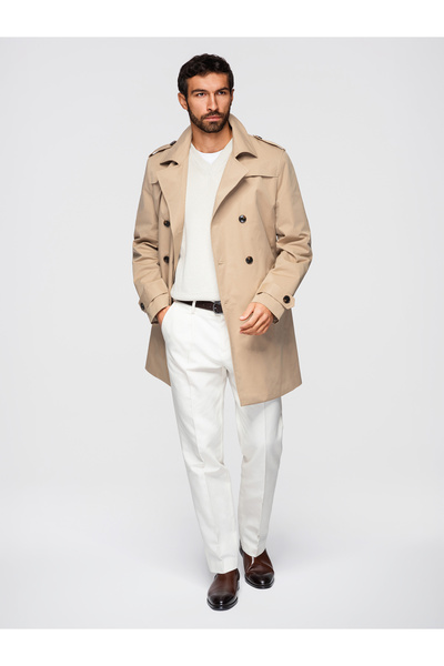 OMBRE Men's Elegant Coat OM-COLC-0146 Trench Coat Classic Modern Beige