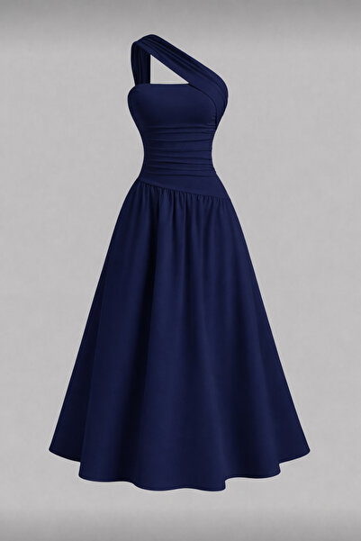 Dressco Vanessa - Tek Kol Kalın Askılı Drapeli Maxi Elbise