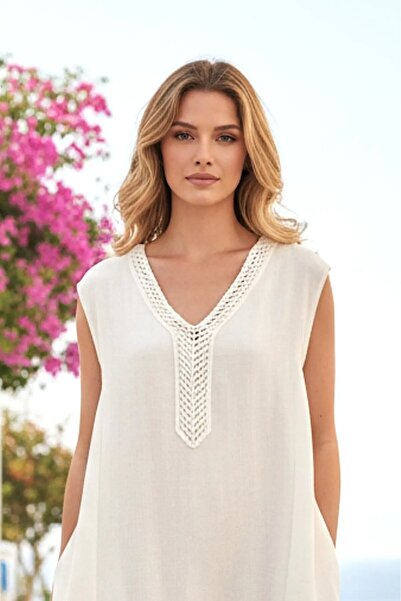 Butikcadde Women's Lace Detailed Linen Dress