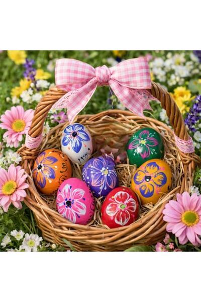 supershop Set of 7 Decorative Eggs for Easter, Wooden, Multicolor din lemn