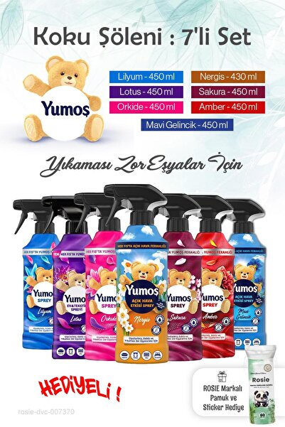 Yumoş Koku Şöleni 7'li Set, Yıkanması Zor Eşyalar Sprey ve ROSIE