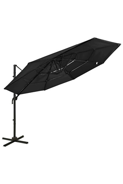 Concept Umbrelă de soare 4 niveluri, stâlp de aluminiu, negru, 3x3 m