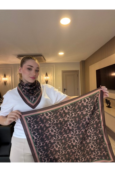 Luminos Butik Women's Leopard Patterned Satin Neck Scarf Bandana Brown