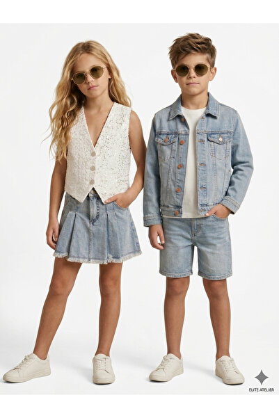 İncijoy Kız çocuk yumuşak denim şort etek