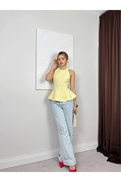 LOKADI Women's Halter Neck Backless Peplum Blouse