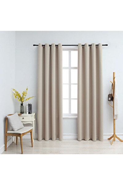 Concept Κουρτίνες συσκότισης με μεταλλικούς κρίκους, 2 τεμ., μπεζ, 140 x 225 εκ.