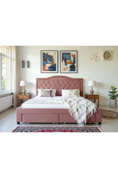 MarketMob Pat Terasino 180x200 cm roz cu 4 sertare catifea