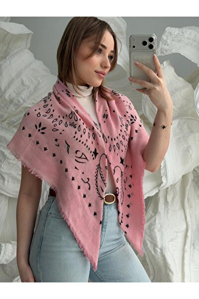 Luminos Butik Pink Kujten Patterned Cotton Piece Shawl Sal1401