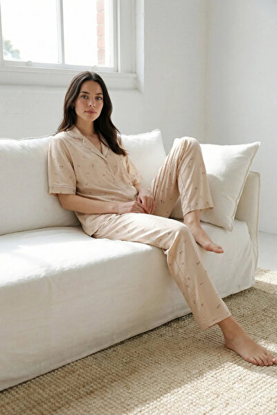 Espuar 773 Γυναικείο σετ πιτζάμες με κοντό μανίκι και λουλουδάτο σχέδιο με κο...