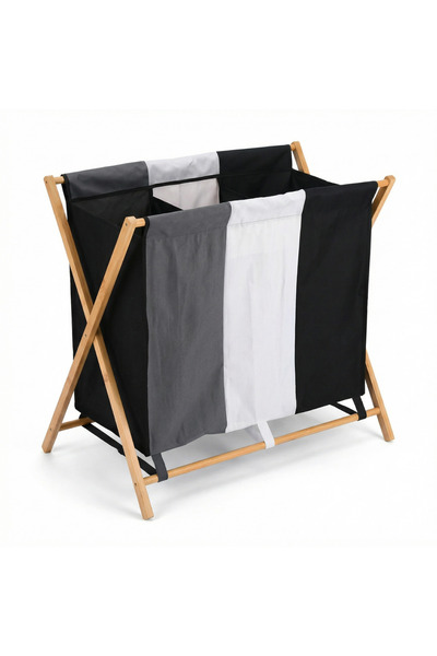 HASEPE Cos Rufe Triplu Cu Cadru Bambus, 3 Compartimente, Pliabil, Organizare ...