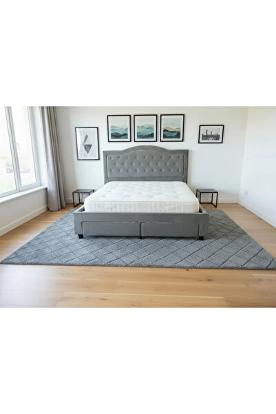 MarketMob 160x200 cm Terasino Gray Bed with 4 Drawers Upholstered Velvet