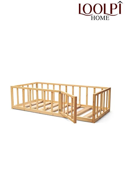 Loolpi Home Luna Kapılı Montessori Bebek ve Çocuk Karyolası Unisex Doğal Ahşa...