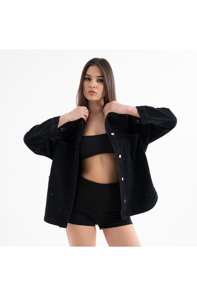 Dadali Women's Stone Embroidered Special Design Embroidered Denim Jacket