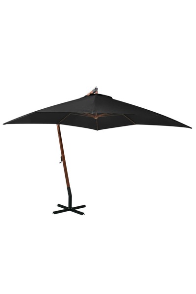 Concept Umbrelă suspendată cu stâlp, negru, 3x3 m, lemn masiv de brad