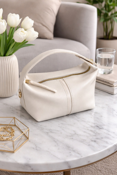 Nevalia Kadın Krem El ve Omuz Çantası – Ayarlanabilir Omuz Askılı, Fermuarlı ...