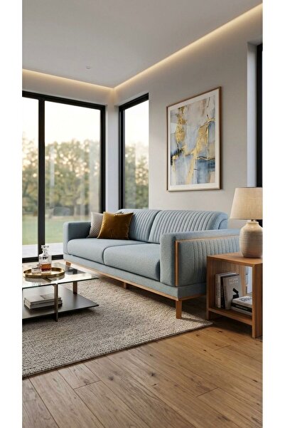 Carmen Mobilya Buz Mavisi Ahşap Nirvana Koltuk Üçlüsü