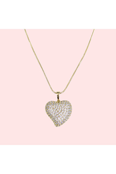 Güler Yüzlü Silver Xuping 2 cm Stone-Set Heart Necklace 45 cm Gold