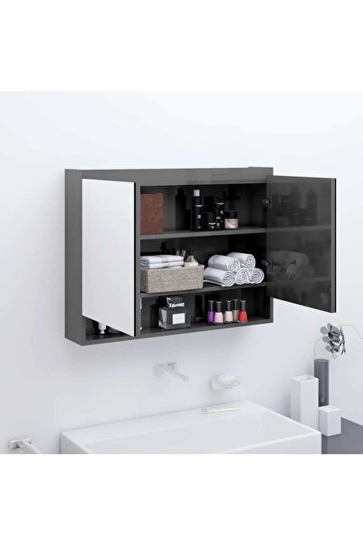 Concept Dulap de baie cu oglindă, gri strălucitor, 80x15x60 cm, MDF