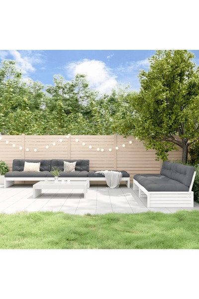 Concept Σετ επίπλων κήπου 6 τεμαχίων με μαξιλάρια, λευκό, μασίφ ξύλο πεύκου