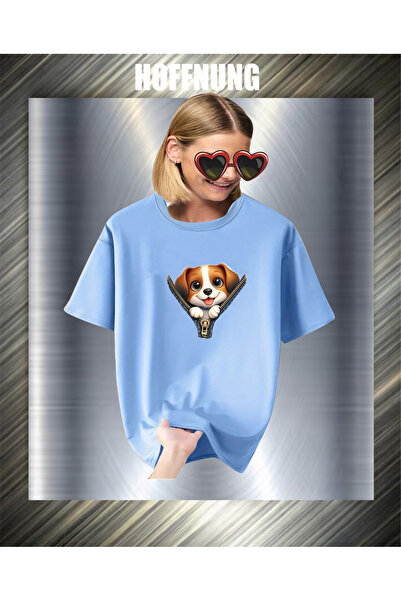 HOFFNUNG Unisex Short Sleeve Round Neck Zipped Dog Printed Solid Color Tshirt