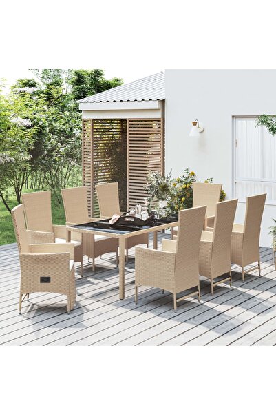 Concept Σετ τραπεζιού κήπου 9 τεμαχίων με μαξιλάρια, μπεζ, πολυρατάν