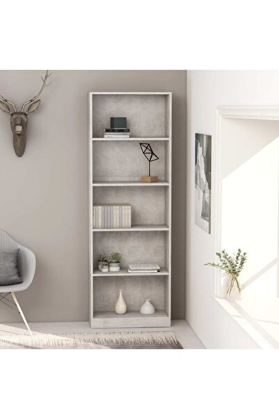 Concept Bibliotecă cu 5 rafturi, gri beton, 60x24x175 cm, PAL