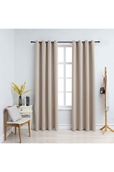 Concept Κουρτίνες συσκότισης με μεταλλικούς κρίκους, 2 τεμ., μπεζ, 140 x 245 εκ.
