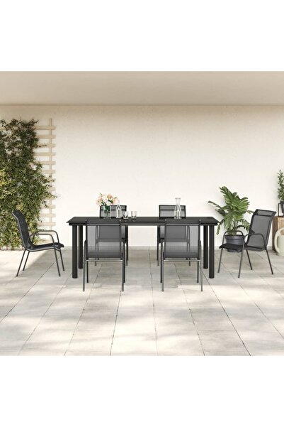 Concept Σετ επίπλων κήπου, 7 τεμάχια, μαύρο, ατσάλι και υφασμάτινο