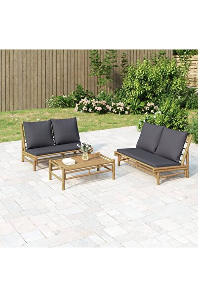 Concept Παγκάκι κήπου, σκούρα γκρι μαξιλάρια, Μπαμπού