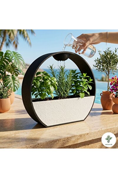 Dekoratif Damla Sulama Sistemli Modern Saksı - 3 Parçalı Tasarım / Sukulent Bitki Saksısı