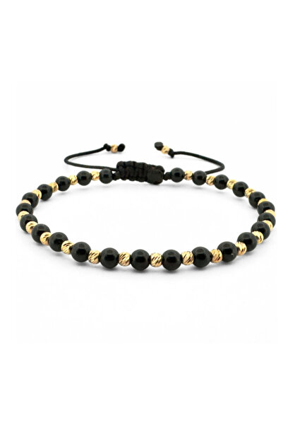Onixbox Bracelet with Silver Beads Plated with 18K Gold, Black Onyx 4mm, Adju...