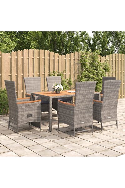 Concept Σετ επίπλων κήπου 7 τεμαχίων με μαξιλάρια, γκρι, πολυρατάν