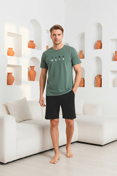 SEBOTEKS %100 Cotton Lu Short Sleeve Pocketed Men's Shorts Pajama Set 2016