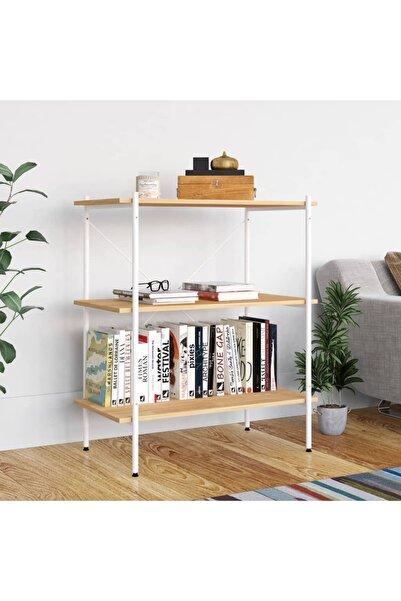 Concept Unitate de rafturi pe 3 niveluri, alb și stejar, 80x40x92 cm