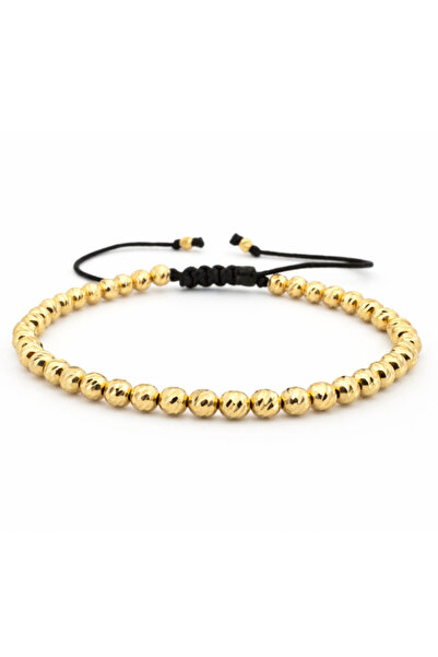 Onixbox Bracelet with Silver Beads 4mm Gold Plated 18K, Adjustable Cord, Unisex
